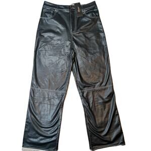 Shinestar Faux Leather Cropped Pants High Rise Black Moto Straight Leg M